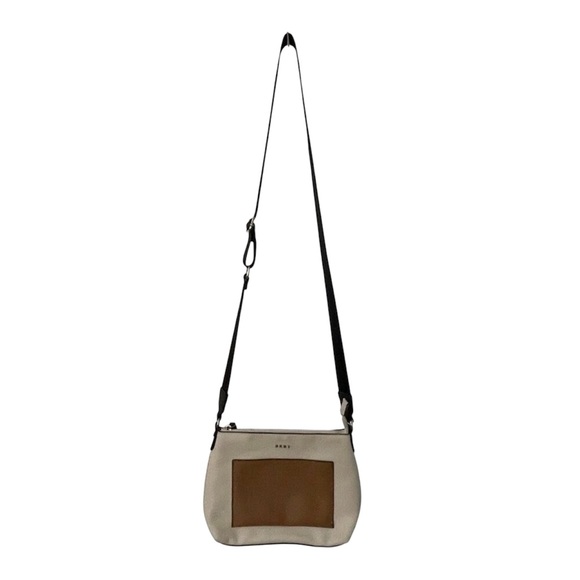 DKNY Crossbody Bag Cream & Tan Pebbled Faux Leather - Picture 1 of 13